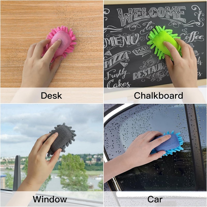 SITHON 4 Pieces Magnetic Microfiber Shag Whiteboard Eraser, Washable Microfiber Shag Dry Erase Board Eraser for Markers, Chalk, Home and Office (Gray/Green/Blue/Pink) - Image 5